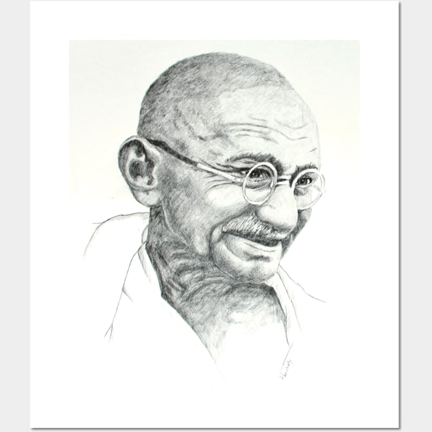 Mohandas Gandhi pencil portrait Wall Art by Fantasyart123